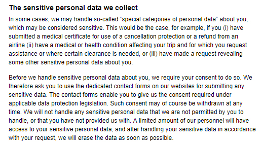 Gotogate Privacy Policy: Sensitive personal data clause