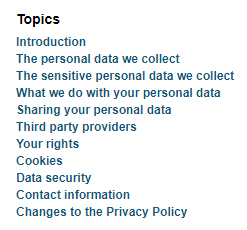 iie Privacy Policy: Topics list