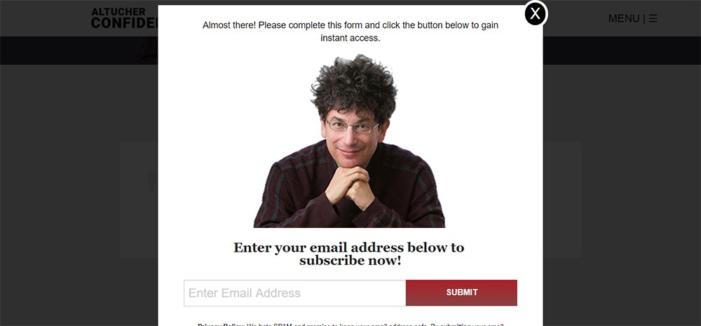 Altucher Confidential email subscribe form with submit button