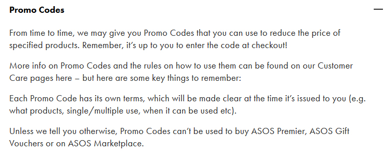 ASOS Terms and Conditions: Promo Codes clause