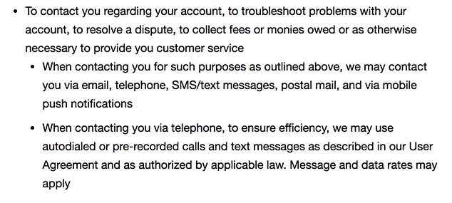 eBay Privacy Notice: Communications clause