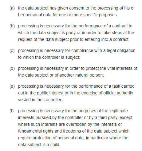 GDPR Article 6: Lawfulness of Processing - Section 1: Lawful bases