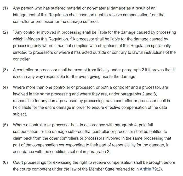 GDPR Info: Article 82: Right to compensation and liability