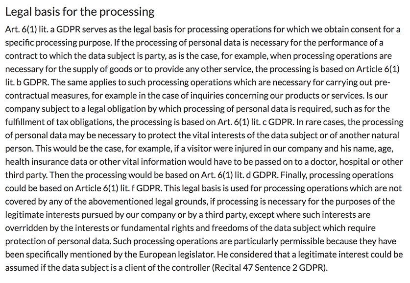 Gem Rock Auctions Privacy Policy: Legal basis for processing clause