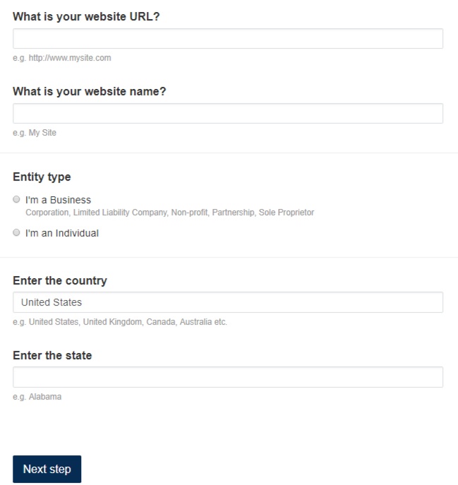 TermsFeed Privacy Policy Wizard for websites: Screenshot of questions to answer in step 2