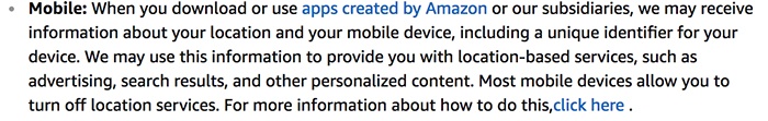 Amazon Privacy Notice: Mobile Information clause
