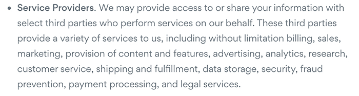 Asana Privacy Policy: Service Providers clause