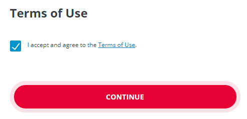 Equifax: Clickwrap checkbox and Continue button to accept and agree to Terms of Use - checked