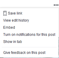 Facebook post menu options