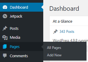 Screenshot of WordPress Dashboard Pages menu