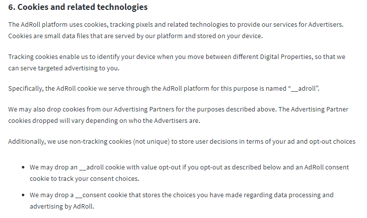 AdRoll Service Privacy Notice: Cookies clause