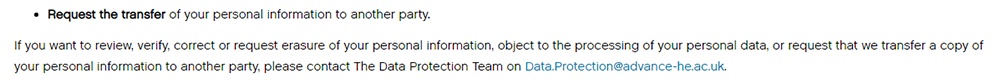 Advance HE Privacy Policy: GDPR Data portability - Request the transfer clause