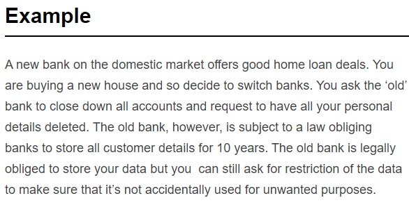 Example of when to use restriction of data processing rights provided by the European Commission