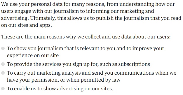 The Guardian Privacy Policy: Excerpt of intro