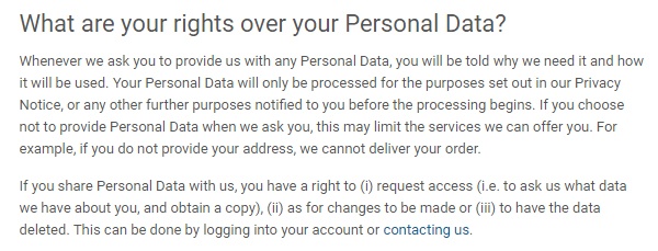 Nestle Privacy Policy: What are your rights over your Personal Data clause