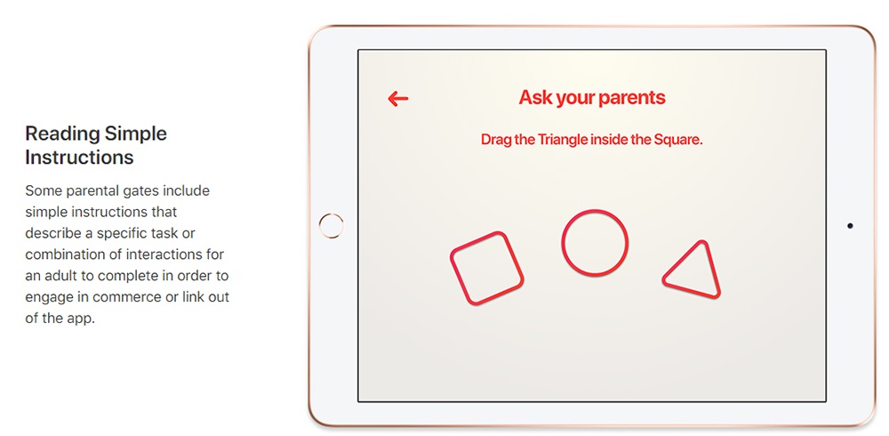 Apple Parental Gates example of simple instructions - COPPA