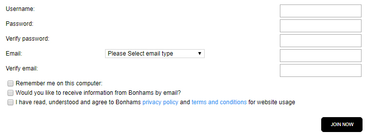Bonhams account registration form