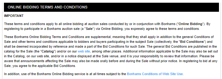 Bonhams Online Bidding Terms and Conditions: Intro clause