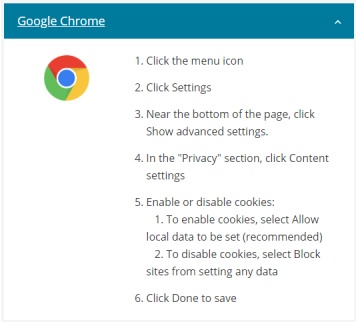 Pearson Cookie Policy: Instructions to check if cookies are enabled on Google Chrome