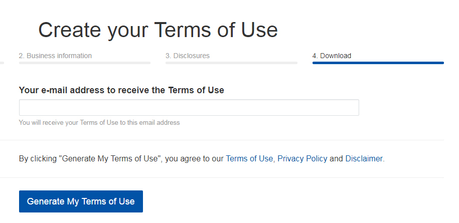 TermsFeed Terms of Use Generator: Enter your email address - Step 4