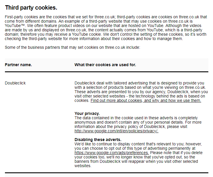 Three Cookies Policy: Third party cookies clause