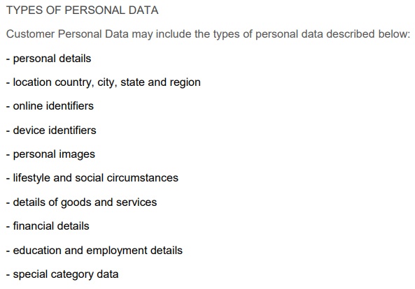 Bitrix Data Processing Agreement: Types of Personal Data clause