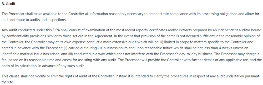 Capsule Data Processing Agreement: Audit clause