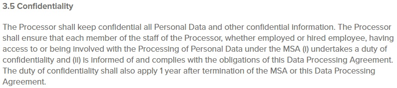 SuperOffice Data Processing Agreement and NDA: Confidentiality clause