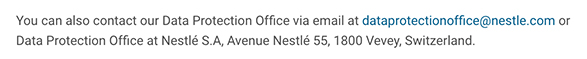 Nestle Privacy Notice: DPO contact clause