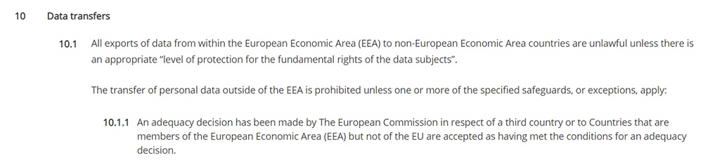 Capture Data Protection Policy: Data Transfers clause excerpt