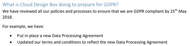 Cloud Design Box GDPR Compliance Statement: What is Cloud Design Box doing to prepare for GDPR section