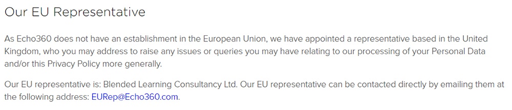 Echo360 Platform Privacy Policy: EU Representative clause