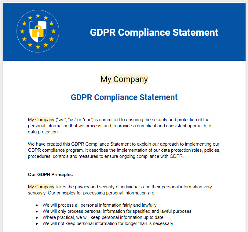 Sample: GDPR Compliance Statement Template