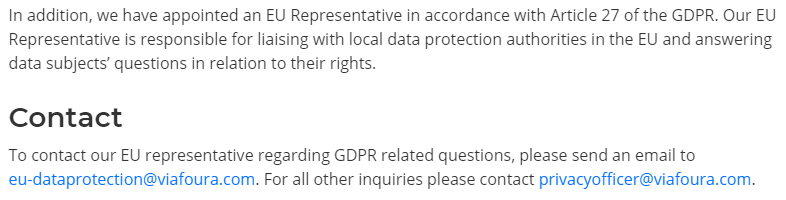 Viafoura GDPR Compliance Statement: EU Representative contact section