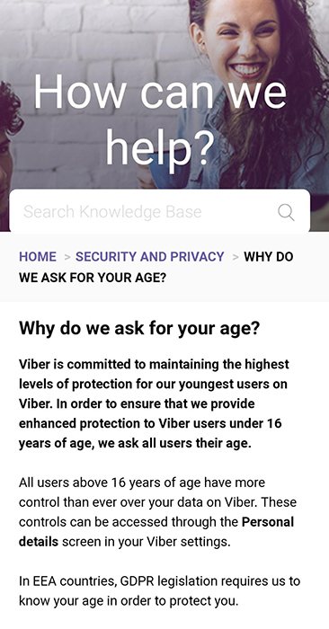 Viber app Privacy and Security: Why do we ask for your age section
