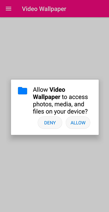 Video Wallpaper Android app: Permission to allow access to photos, media and files