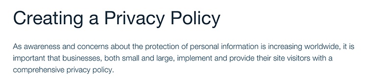 Wix Support: Intro section of Creating a Privacy Policy article