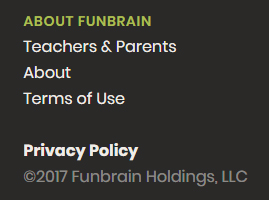 Funbrain website footer with Privacy Policy link