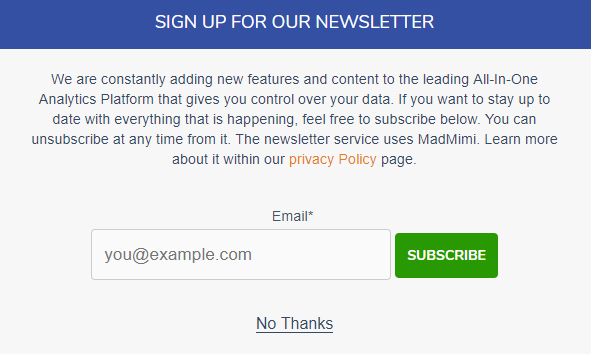 Screenshot of Matomo email newsletter sign-up form