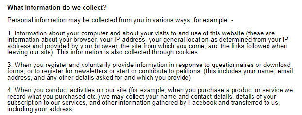 Powster Privacy Policy: What information do we collect clause