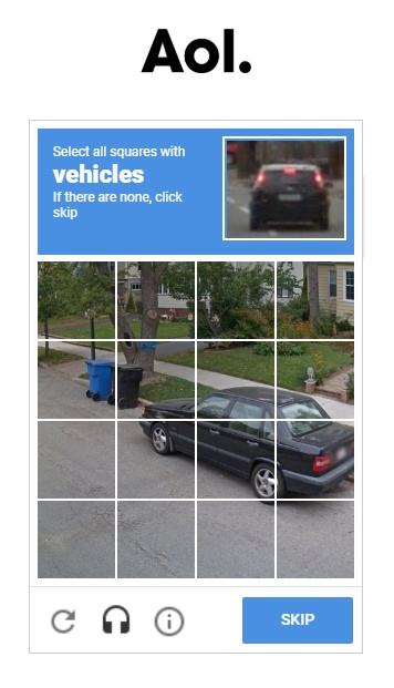 Screenshot of AOL CAPTCHA verification