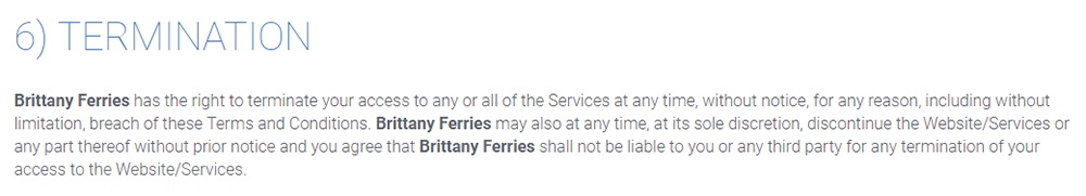 Brittany Ferries Terms and Conditions: Termination clause
