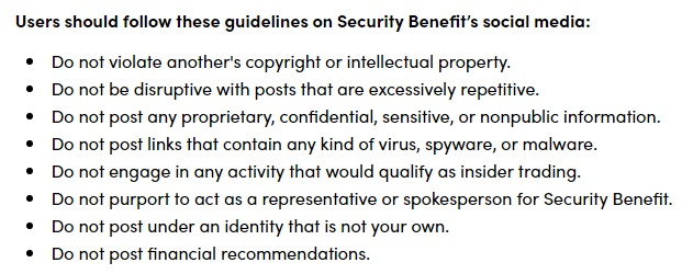 Security Benefit: Social media disclaimer guidelines