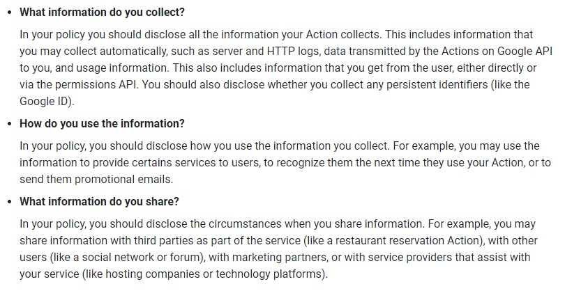 Actions on Google: Privacy Policy Guidance - What your Privacy Policy should say