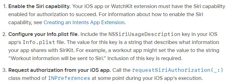 Apple Developer: Steps for requesting authorization to use Sirikit