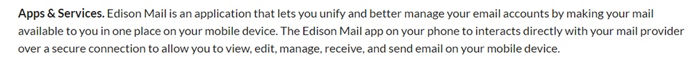 Edison Privacy Policy: Apps and Services clause - Mail excerpt