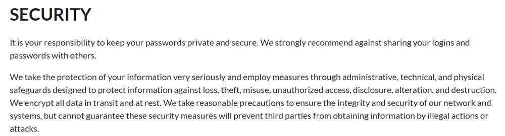 Edison Privacy Policy: Security clause