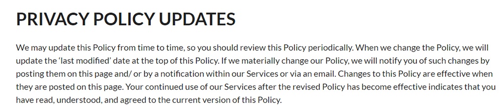 Edison Privacy Policy: Privacy Policy Updates clause