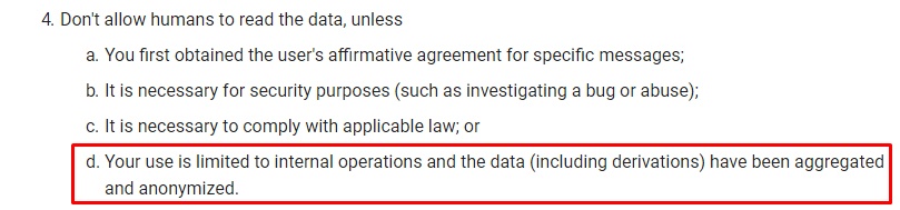 Google API Services: User Data Policy: Restricted Scope - Limited Use section 4d