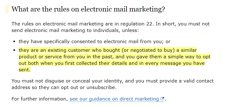 ICO: Electronic Mail Marketing rules